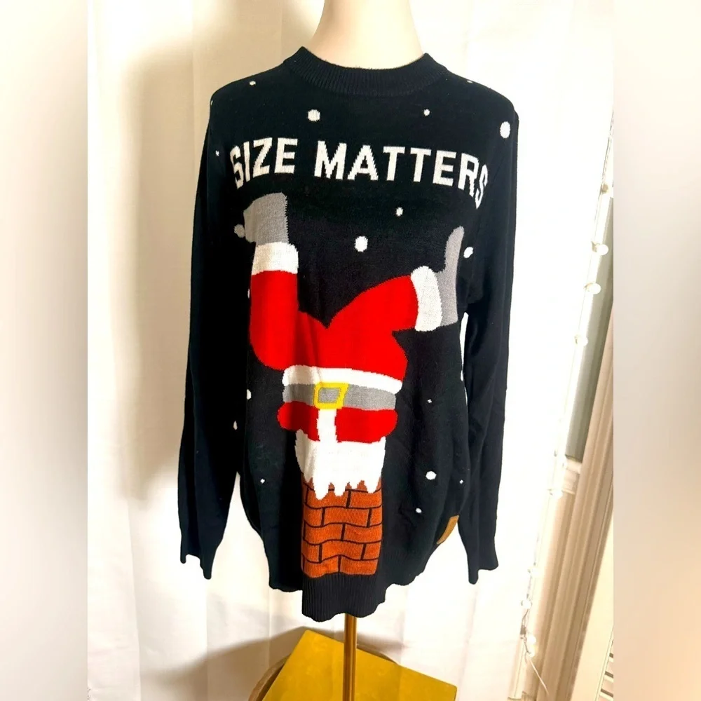 Tipsy Elves Size Matters Ugly Christmas Sweater Santa Chimney Unisex Large